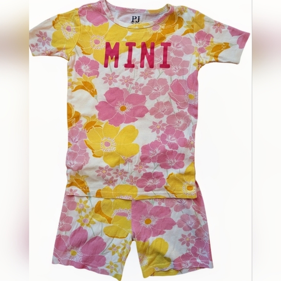 PJ Place By Children's Place Girls Floral Pajama Set Pink and Yellow Size 6-7 - Picture 2 of 7